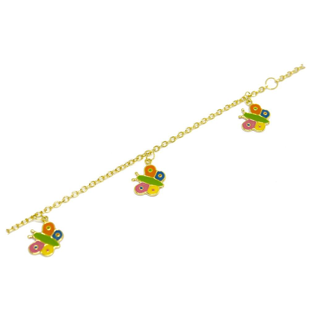 Pulseira Infantil Borboletas Coloridas em Ouro 18 Kilates - 25277